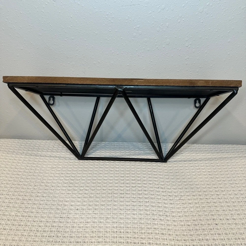 Floating Wall Shelf Home 18in Brown Black Geometric‎ Industrial Modern Decor